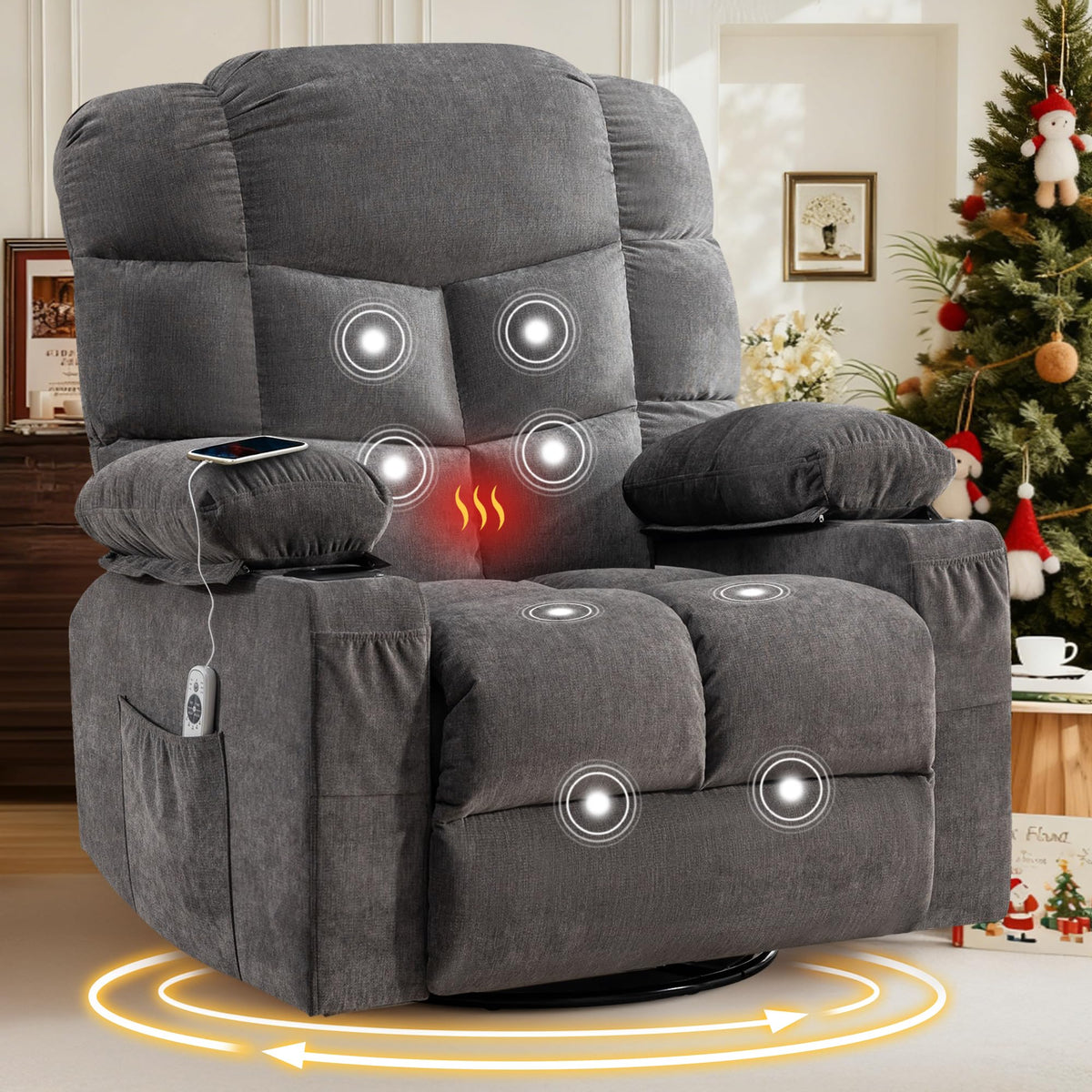 Swivel Rocker Recliner Chair with Massage and Heat S996