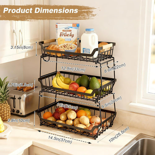 3 Tier Fruit Basket with 2 Banana Hangers E13352