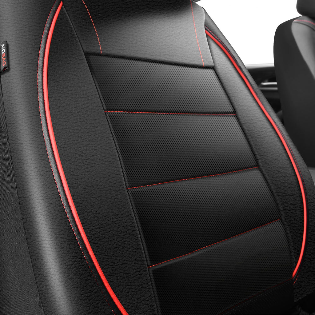 Black Red Faux Leather Front Seat Covers T603