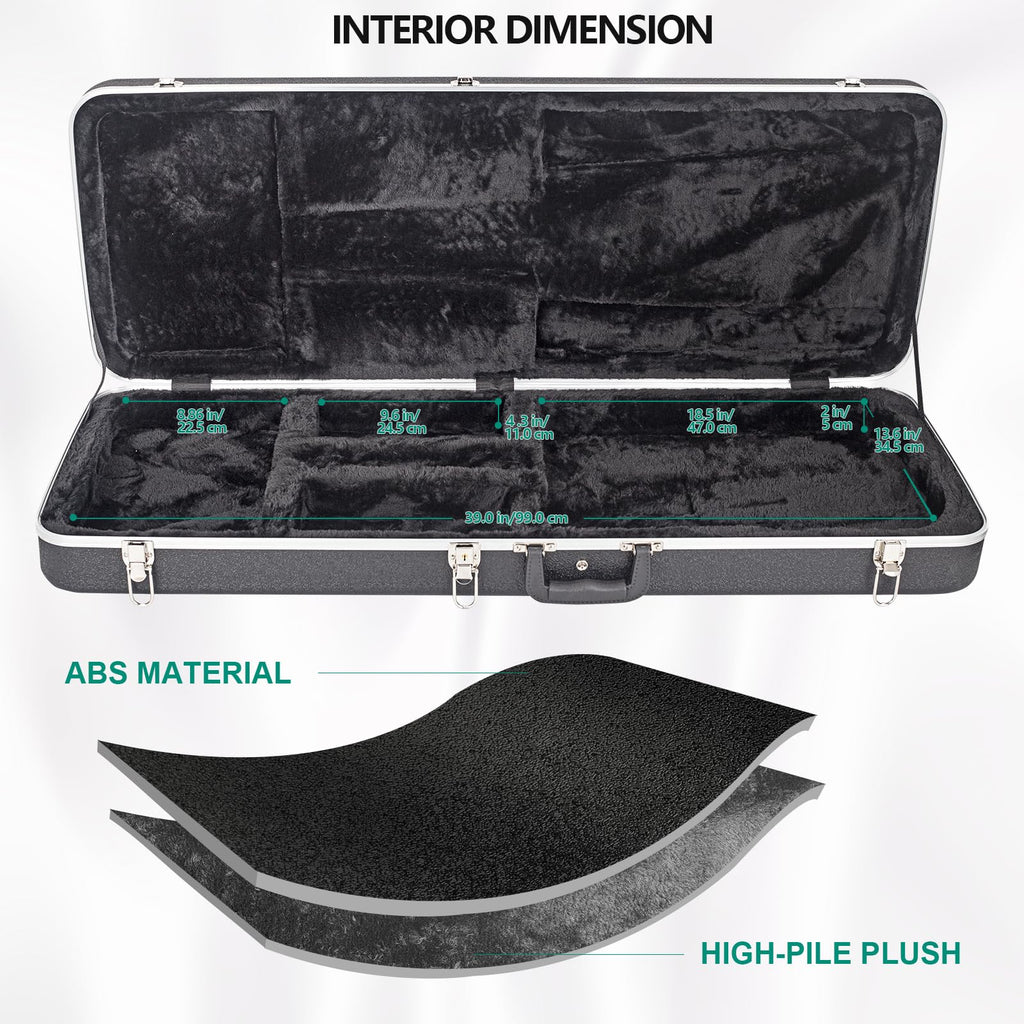 ABS Electric Guitar Hard Case 1.1 Inch Foam Plush Interior Black I382540