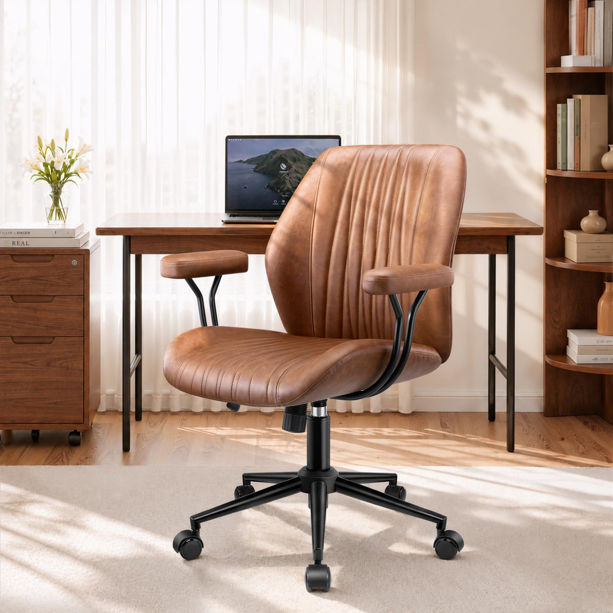 Brown Leather Ergonomic Office Chair F728