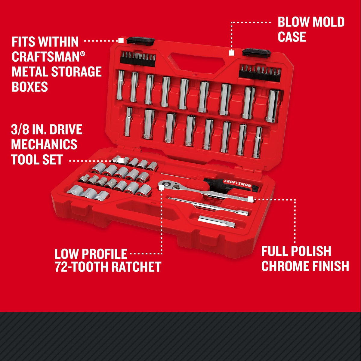 Mechanics Tool Set, 3/8 Inch Drive, 61 Piece P799