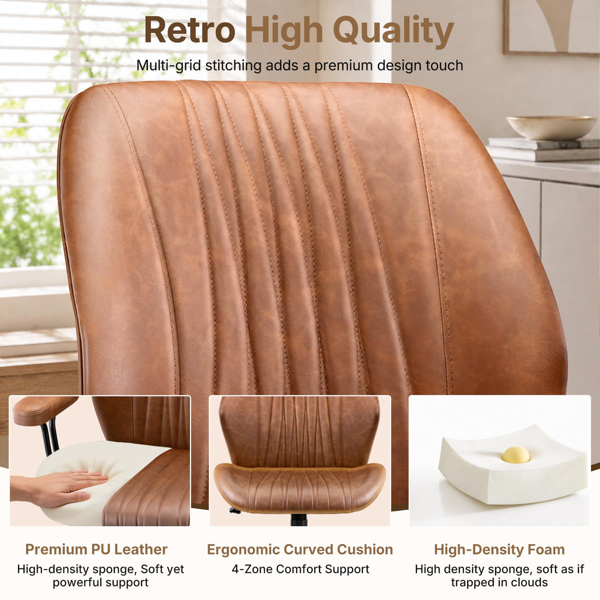 Brown Leather Ergonomic Office Chair F728
