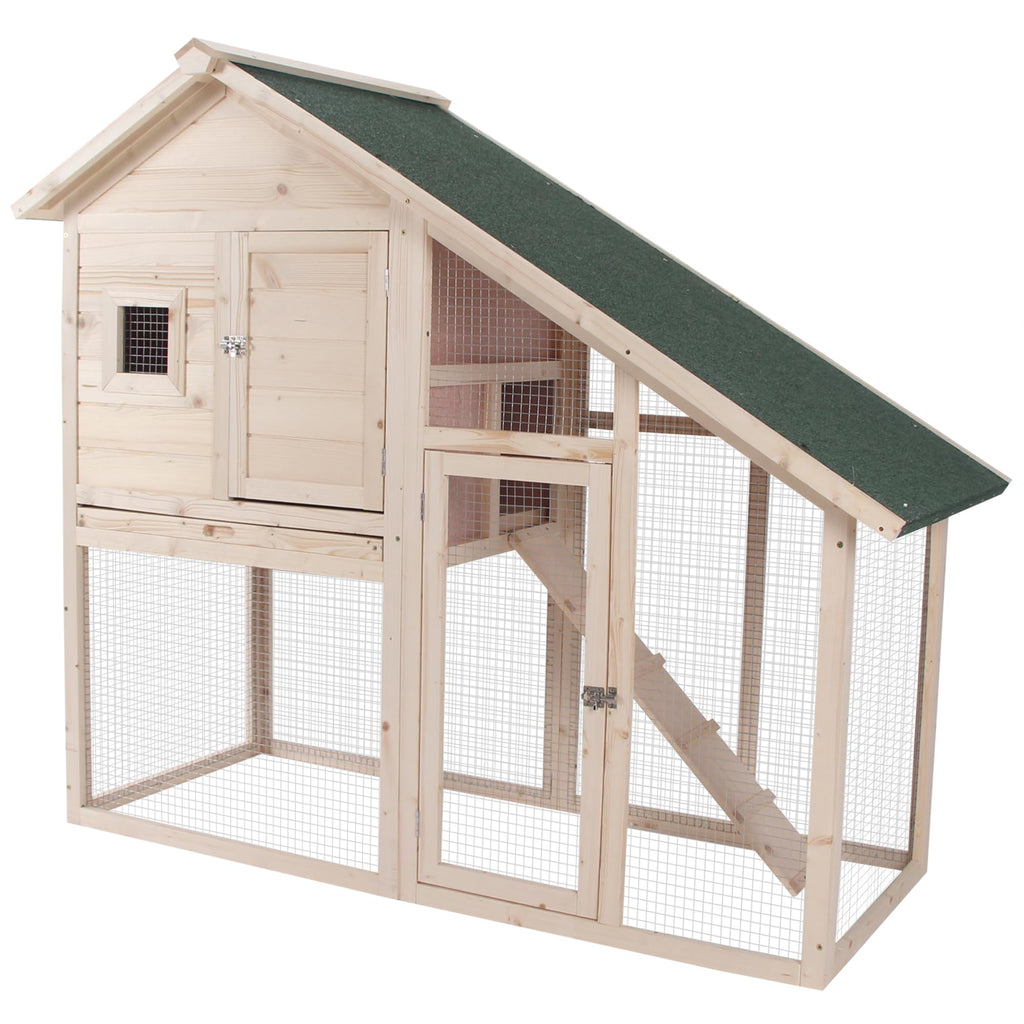 55" 2-Tier Wooden Rabbit Hutch with Ramp U96248