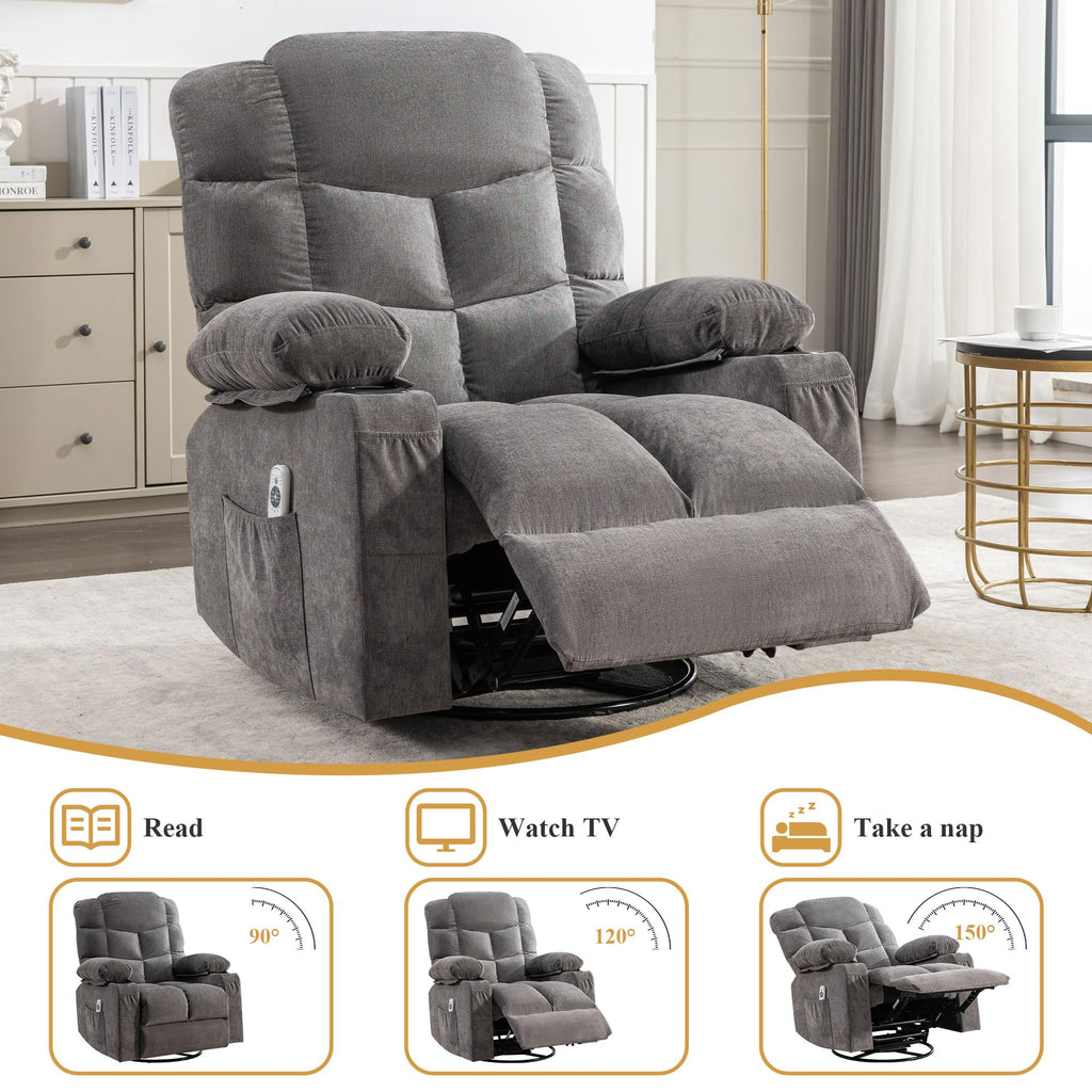 Swivel Rocker Recliner Chair with Massage and Heat S996