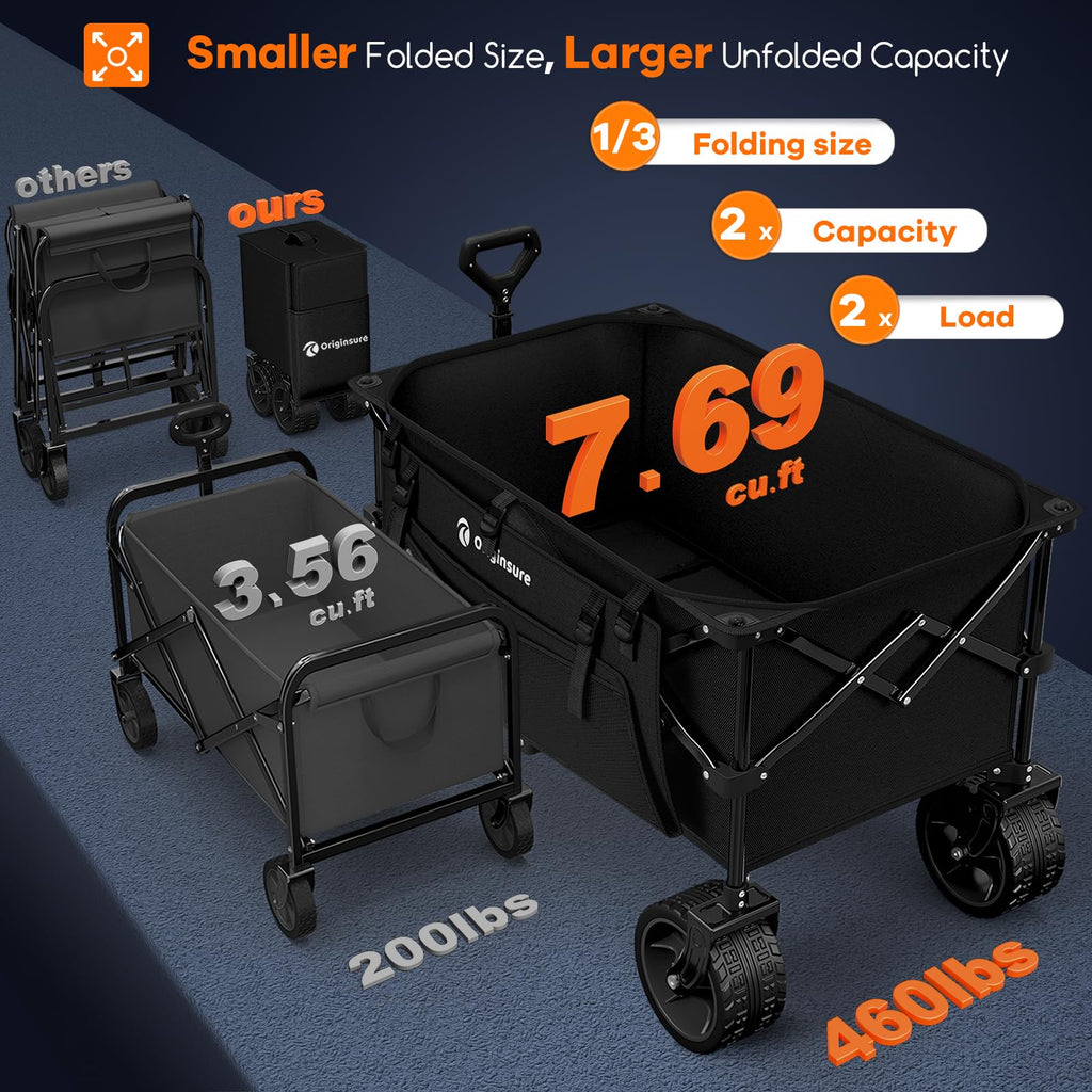 220L Collapsible Beach Wagon Cart with Big Wheels, Black H103988
