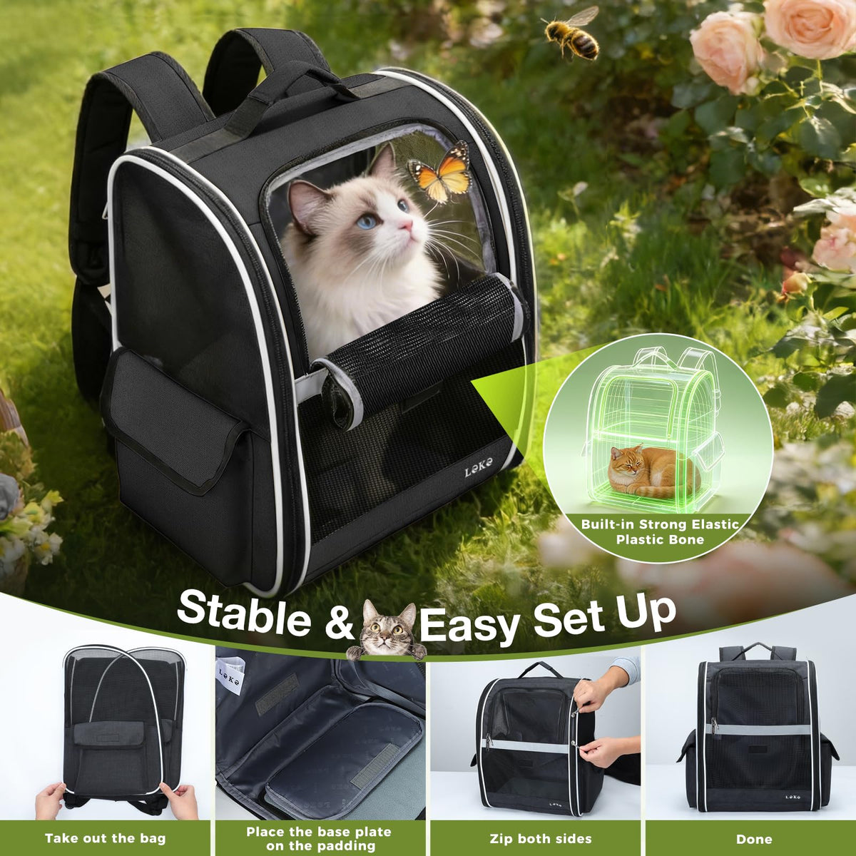 Dog Carrier Backpack for Small Medium Dogs Cats up to 18 lbs, Breathable Pet Backpack Carrier with 3 Entrances V37566