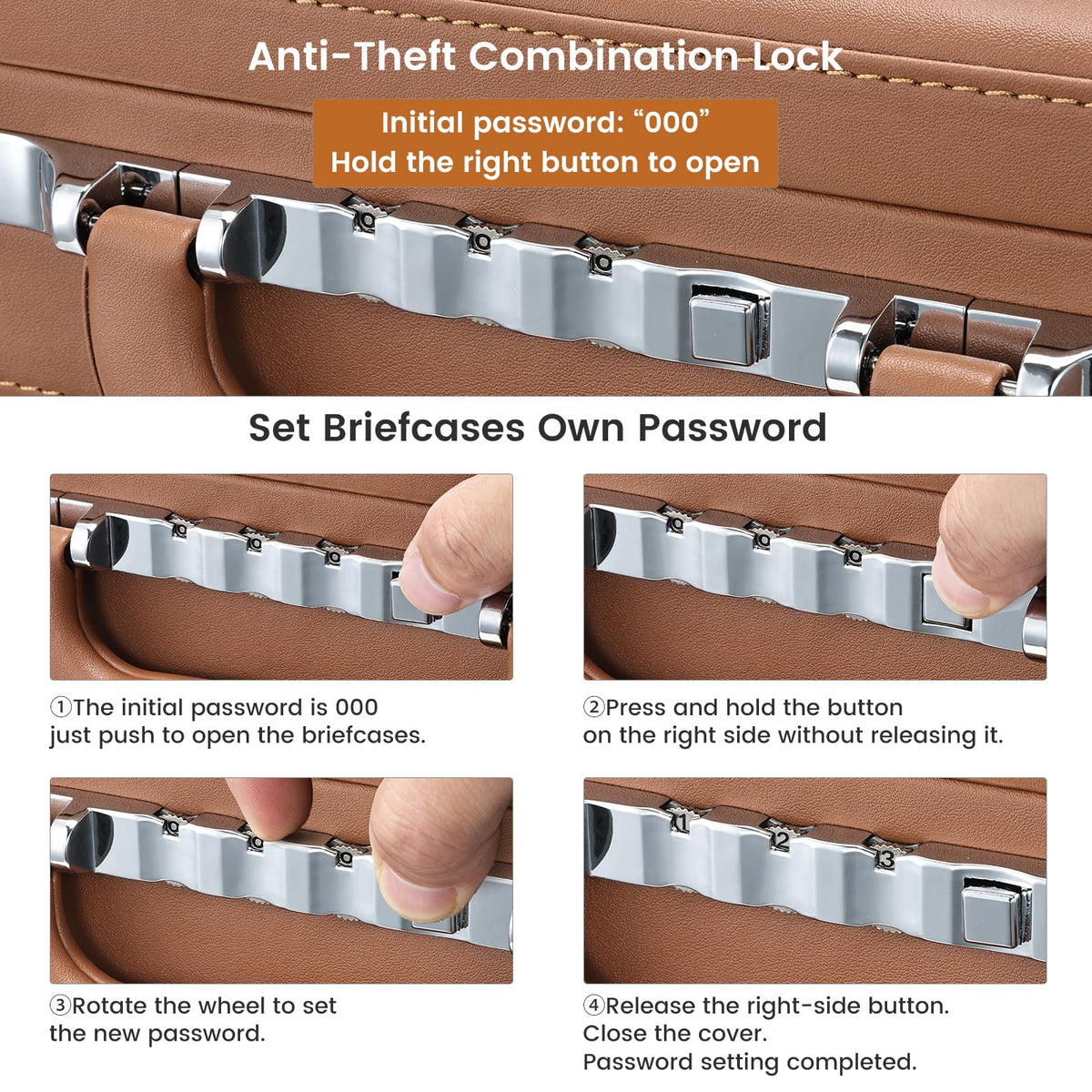 Brown Leather Briefcase with Lock for 16 Inch Laptop E544189