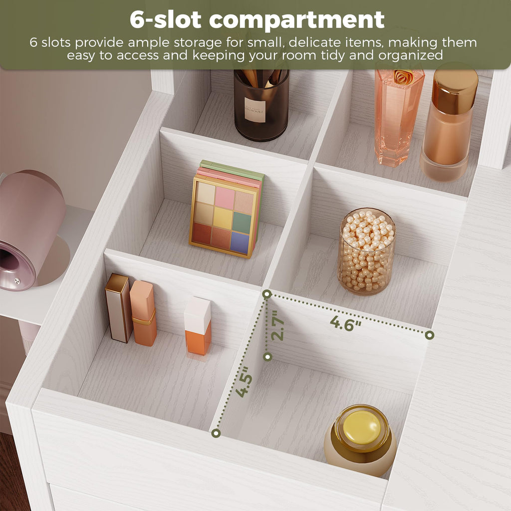 White Vanity Desk with Mirror & Power Outlet U745481