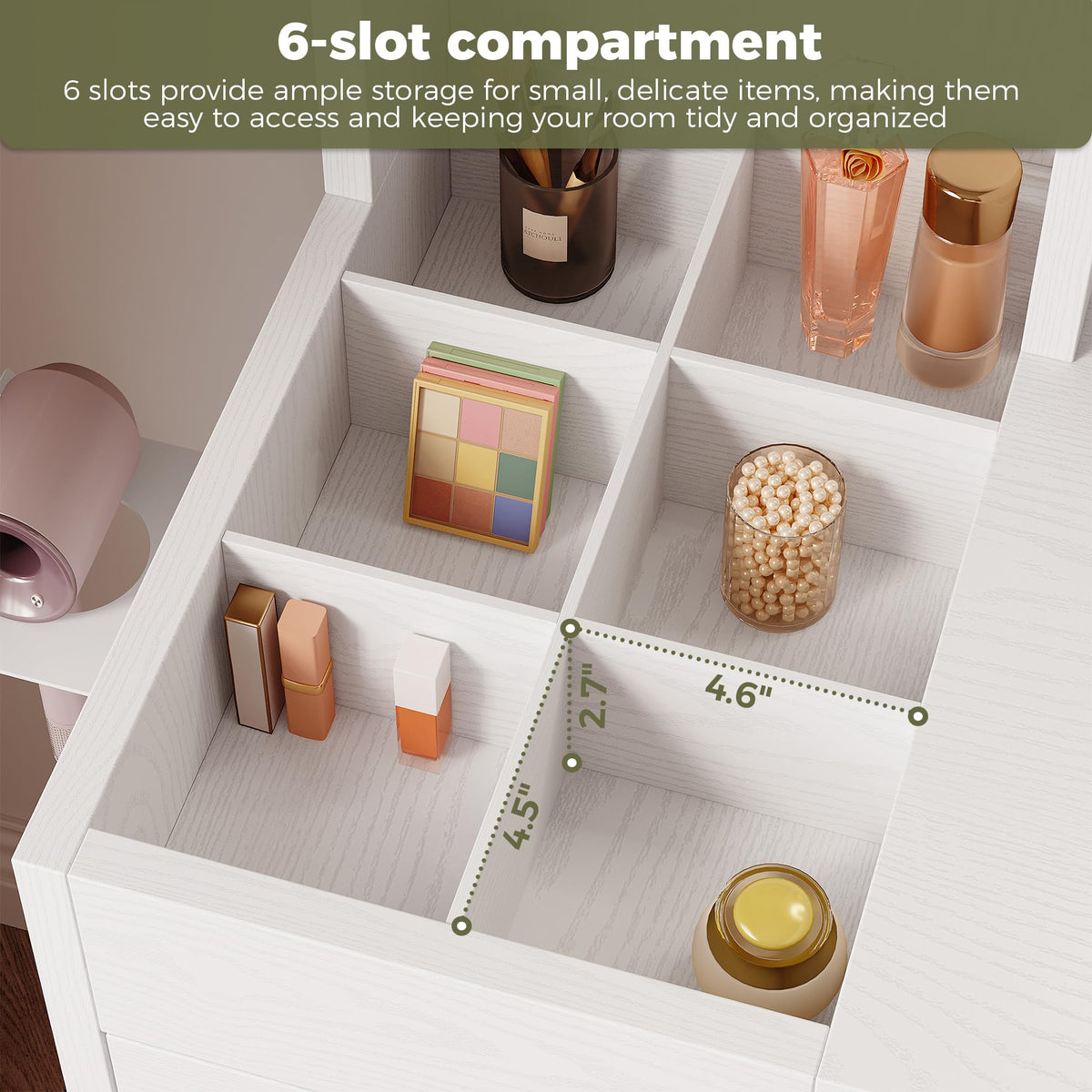 White Vanity Desk with Mirror & Power Outlet U745481