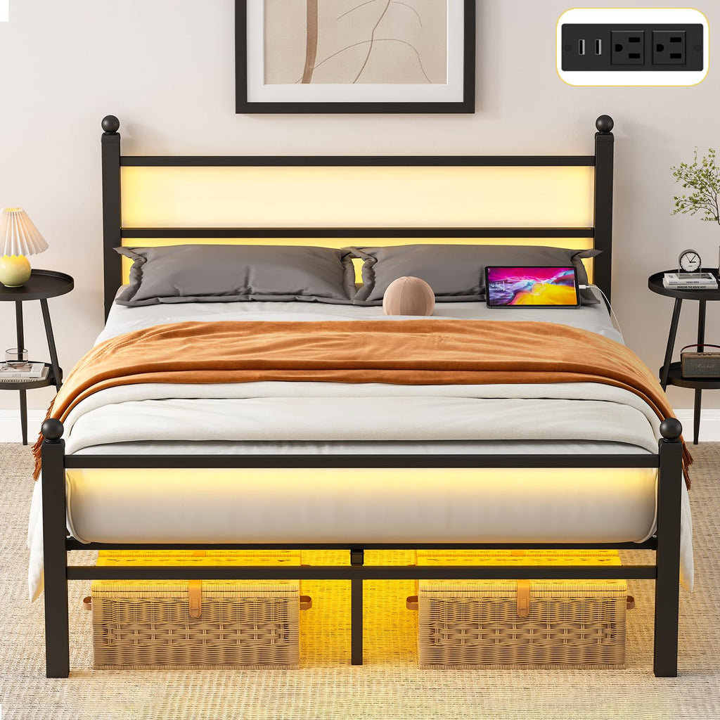 Black Metal Full Size Bed Frame with Headboard and Footboard P67401