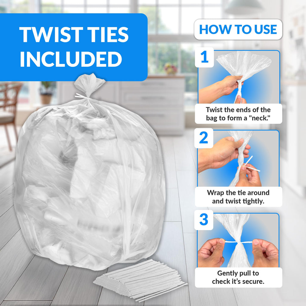 Clear Trash Bags with Twist Ties 250 Count Heavy Duty E693