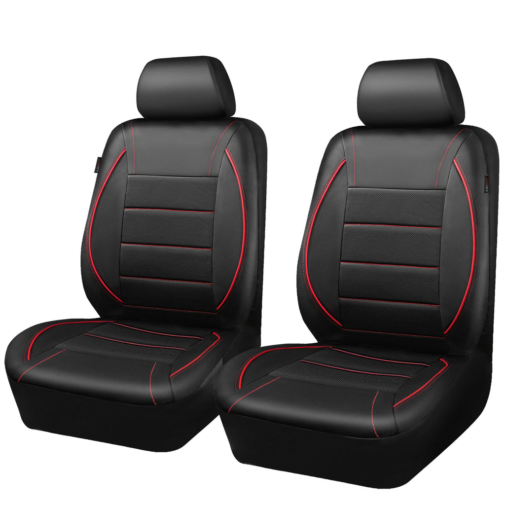 Black Red Faux Leather Front Seat Covers T603