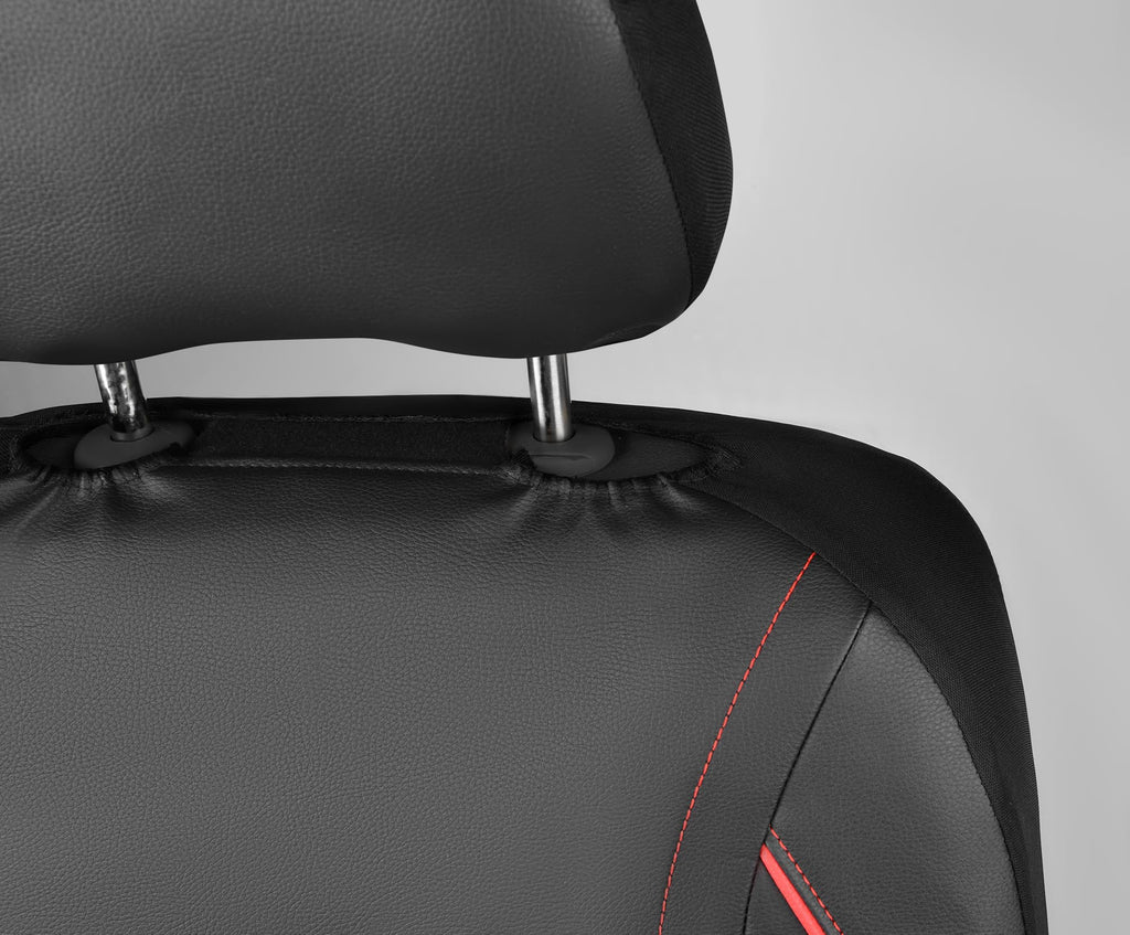 Black Red Faux Leather Front Seat Covers T603