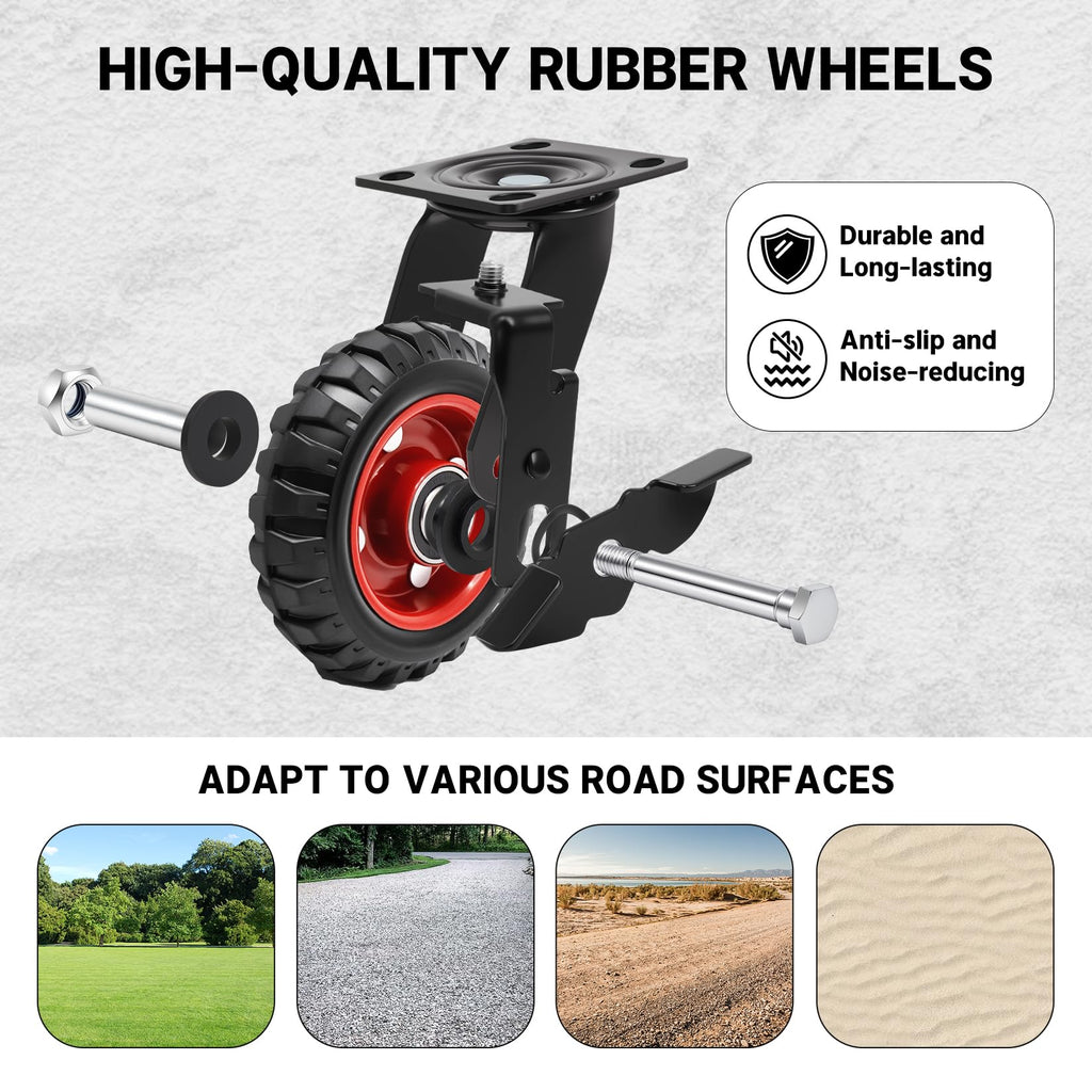 5 Inch Heavy Duty Rubber Casters Set of 4 with Brake Z221
