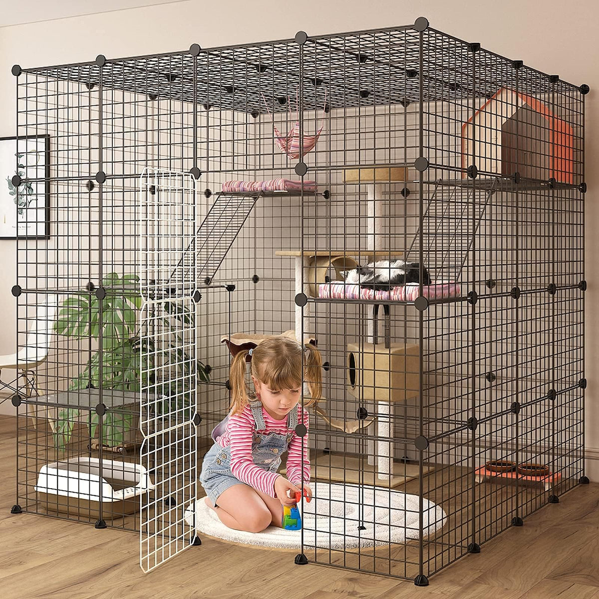Large Indoor Cat Playpen Metal Wire Cage 55L x 55W x 55H Inchs J2074