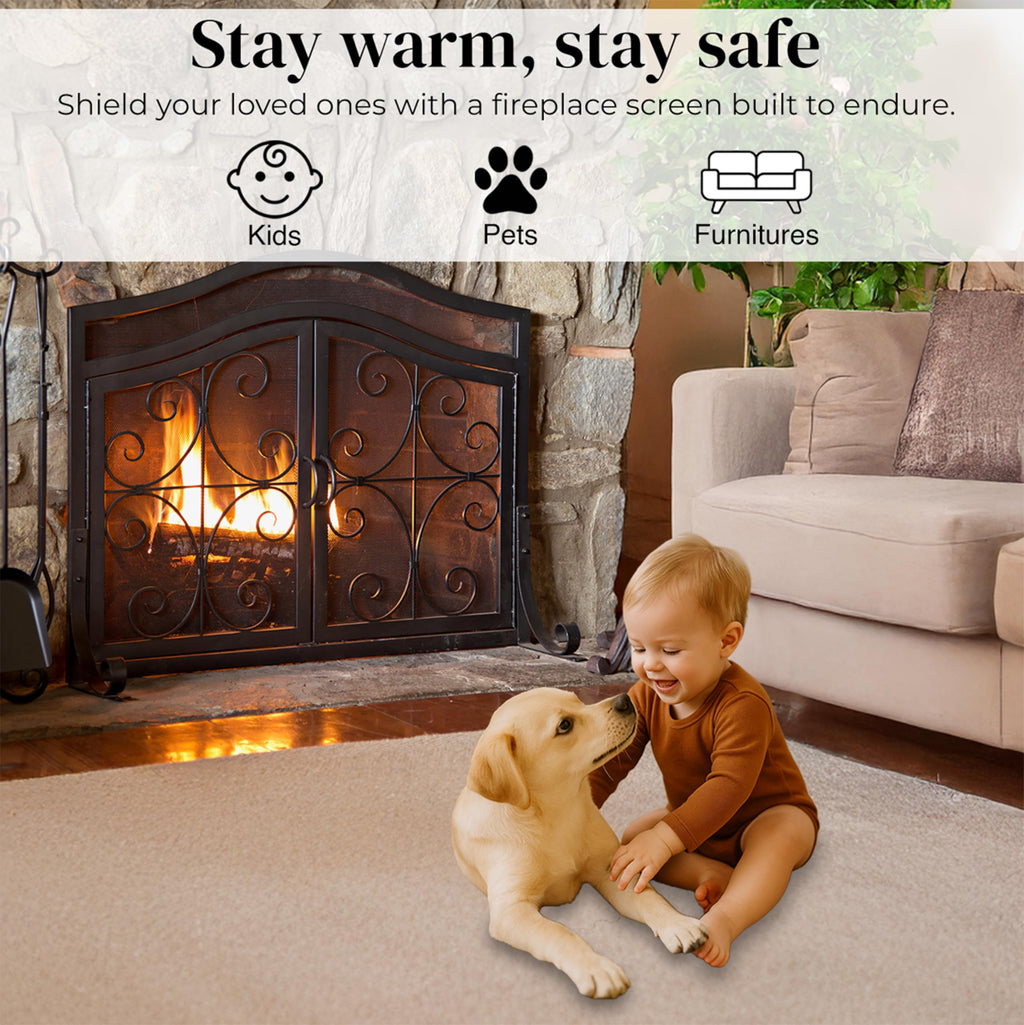 Black Metal Fireplace Screen A32563