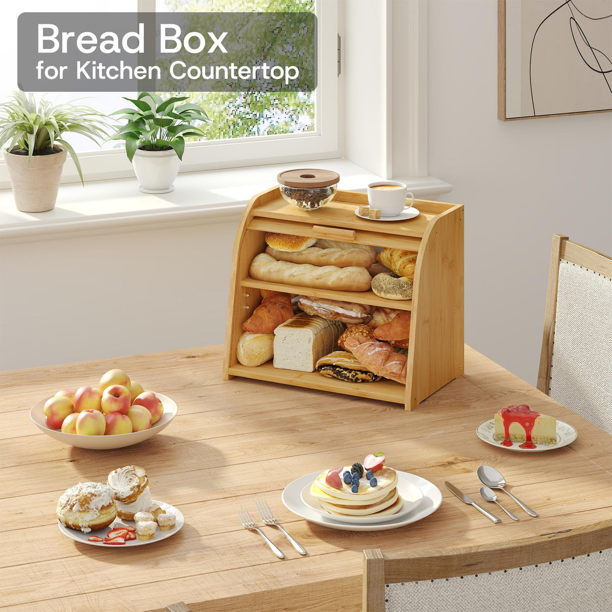 Large Bamboo Wood Bread Box L39073