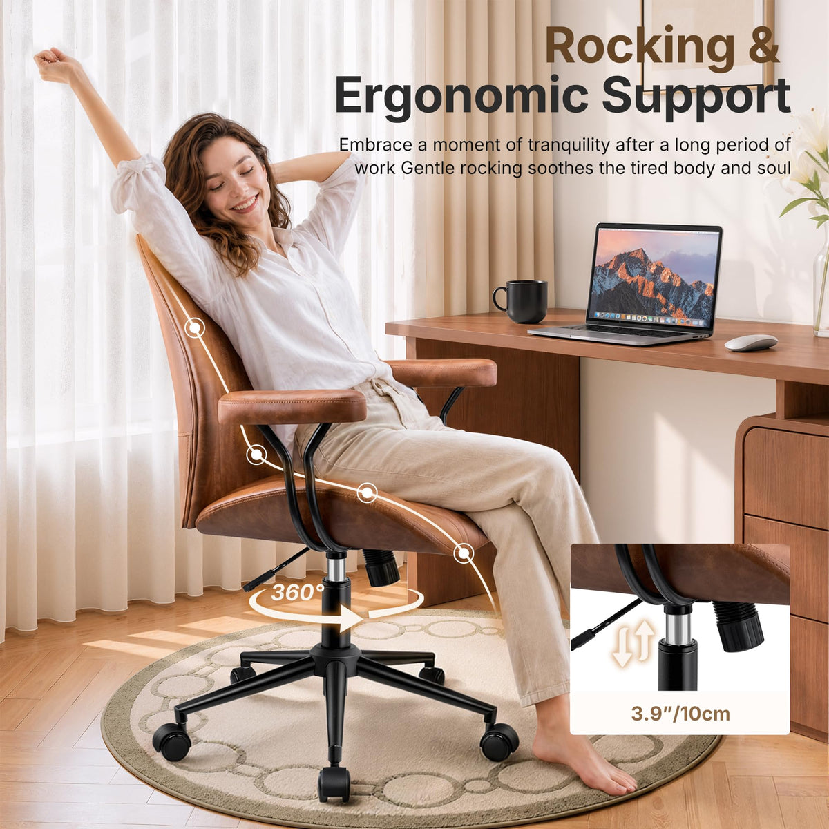 Brown Leather Ergonomic Office Chair F728