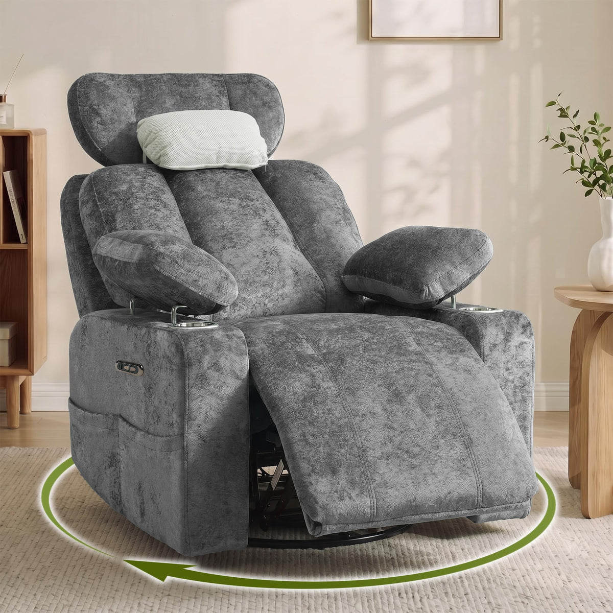 Dark Gray Swivel Rocking Recliner Chair with USB Charging C598