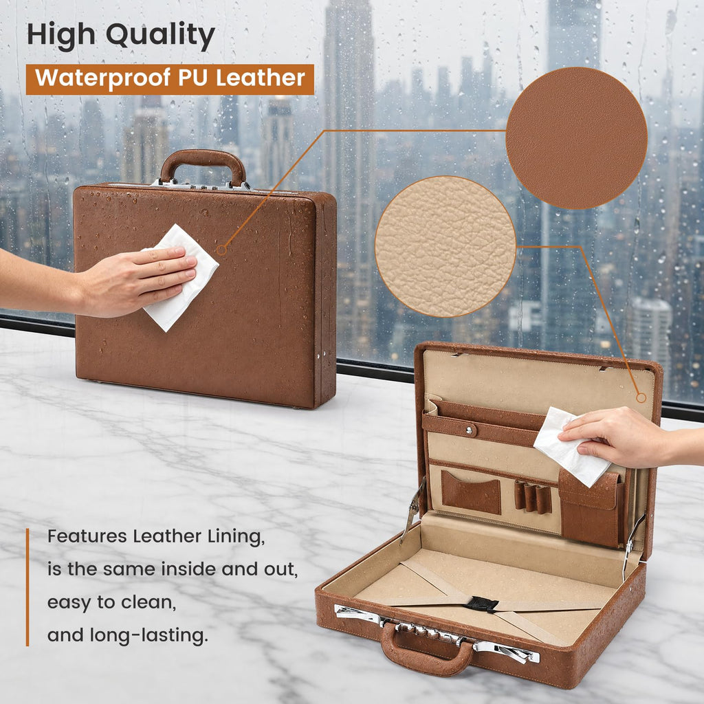 Brown Leather Briefcase with Lock for 16 Inch Laptop E544189