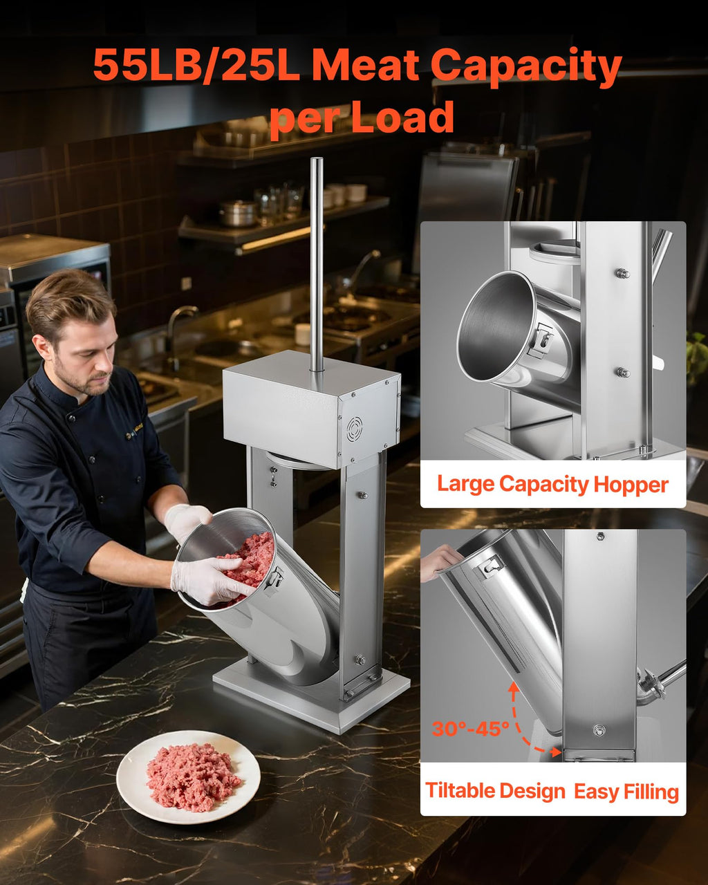 55 LBS Stainless Steel Electric Sausage Stuffer with 5 Stuffing Tubes P614240