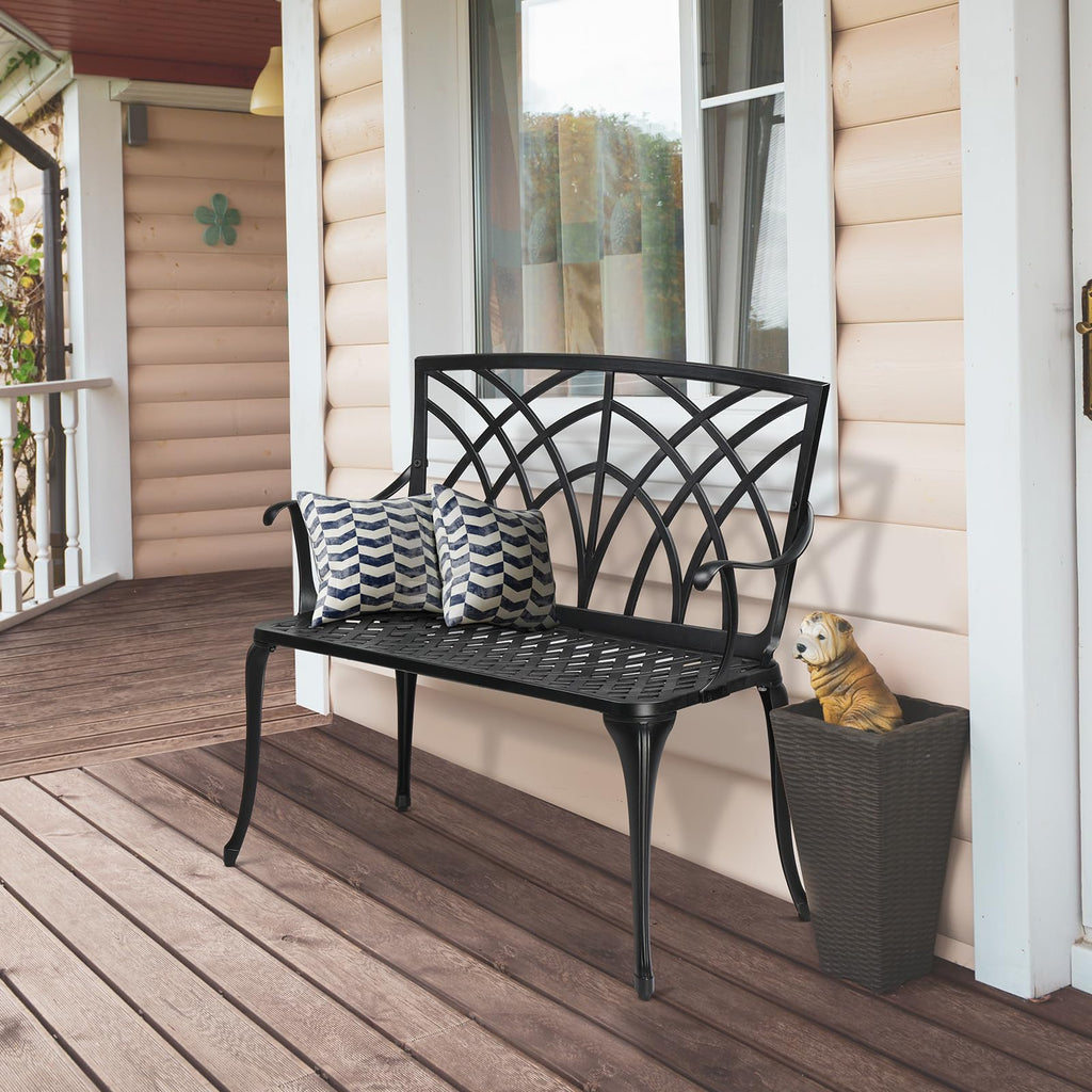 38" Black Metal Outdoor Bench P9996