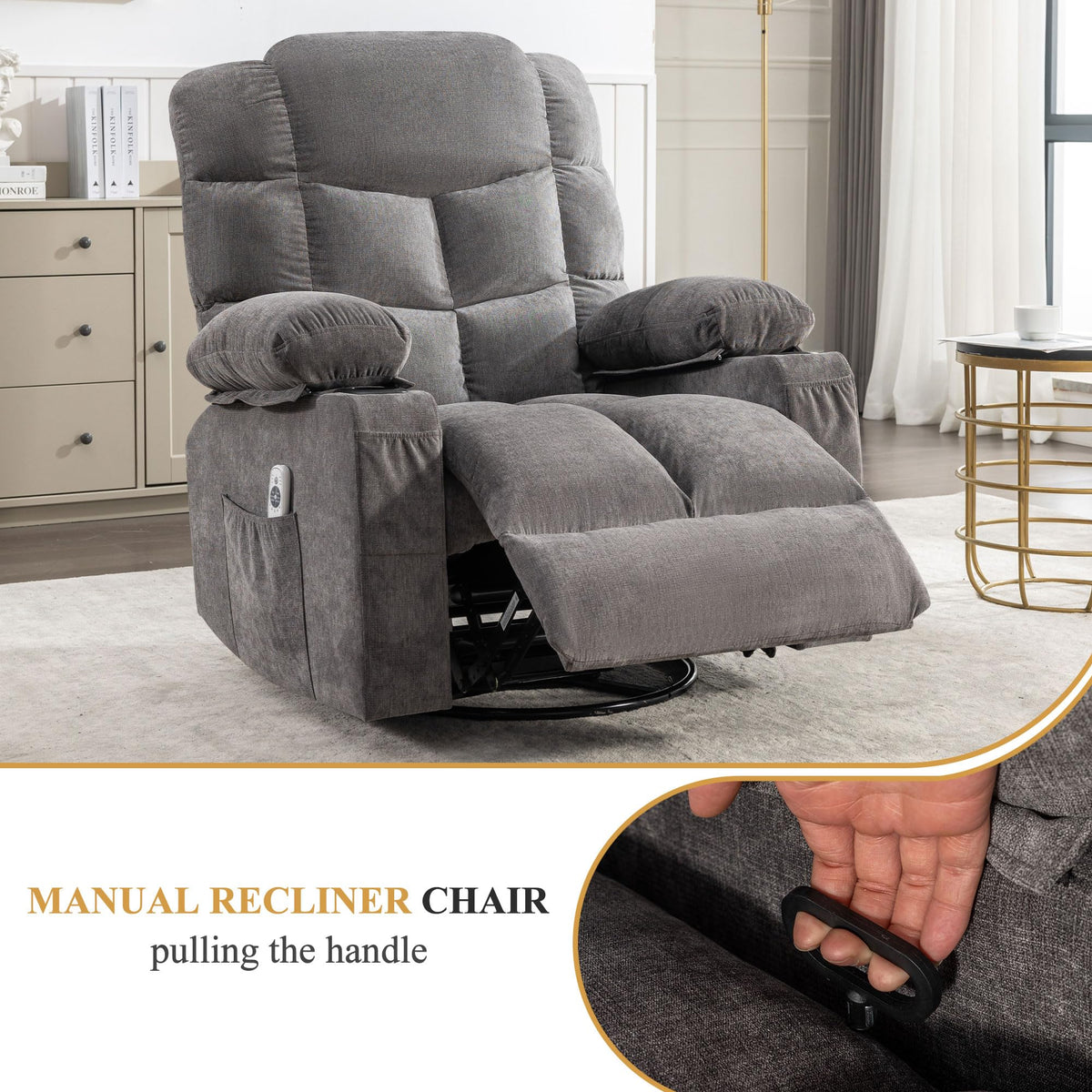 Swivel Rocker Recliner Chair with Massage and Heat S996