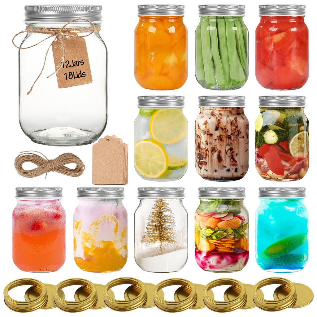 16 oz Wide Mouth Glass Mason Jars 12 Pack with Lids P631223
