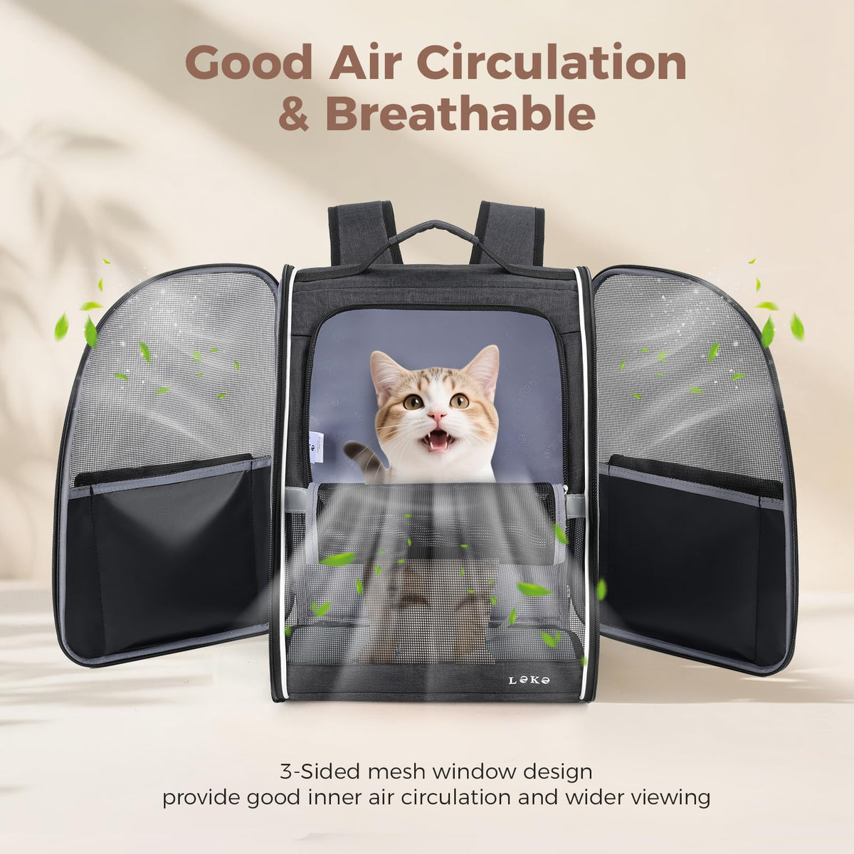 Dog Carrier Backpack for Small Medium Dogs Cats up to 18 lbs, Breathable Pet Backpack Carrier with 3 Entrances V37566