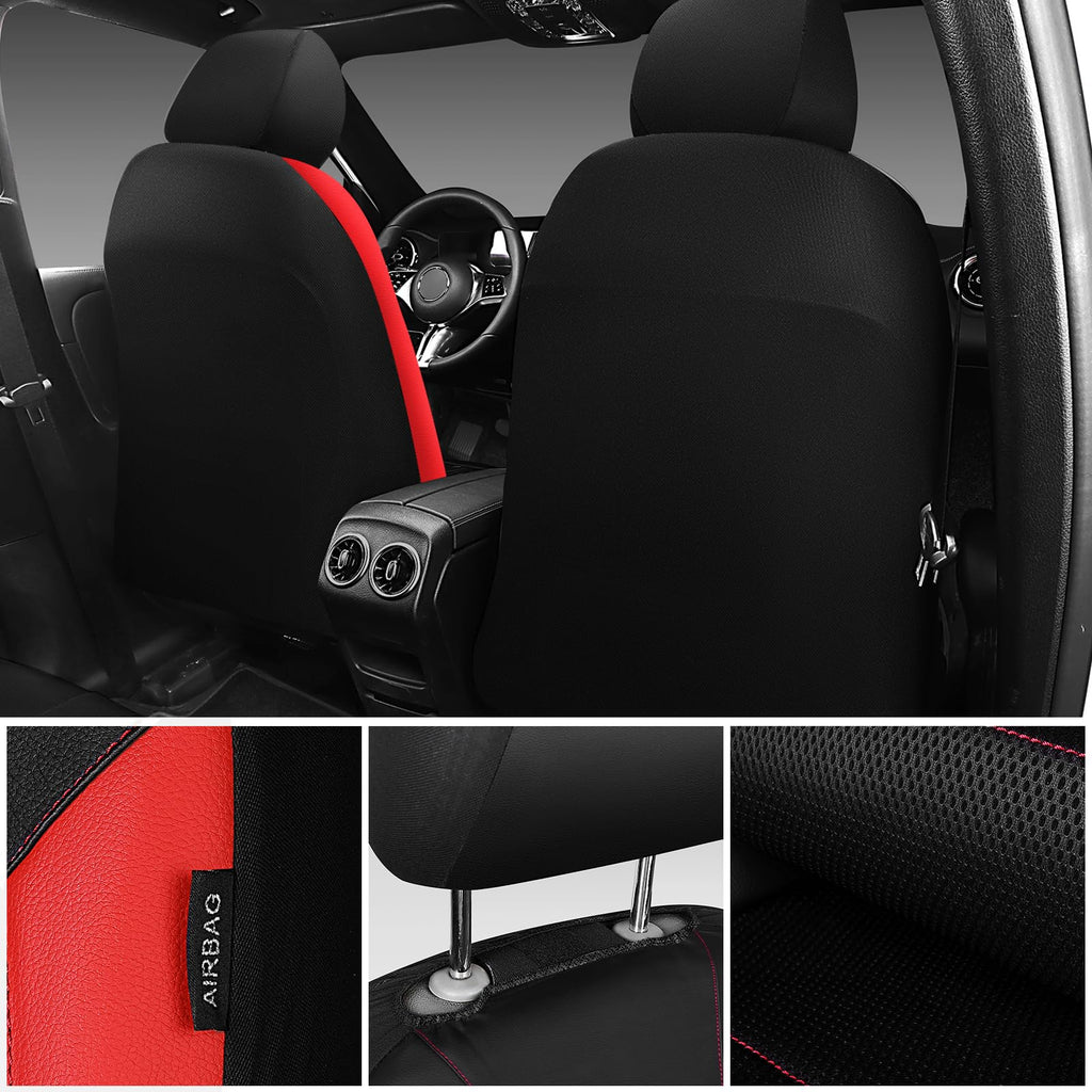 Universal Leather Car Seat Covers Full Set Black Red N81049
