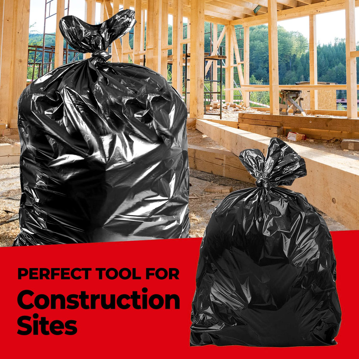 42 Gallon Heavy Duty Black 3 Mil Trash Bags, 50 Count I4887
