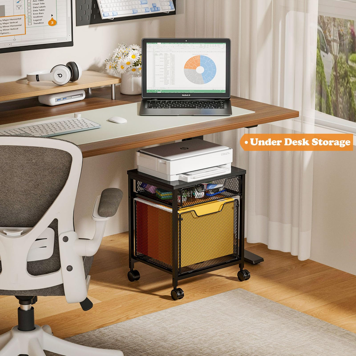 Rolling File Cabinet Cart with Storage Drawer and Lockable Wheels Z265