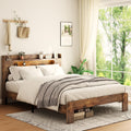 Wooden Full Bed Frame with Storage Headboard K136