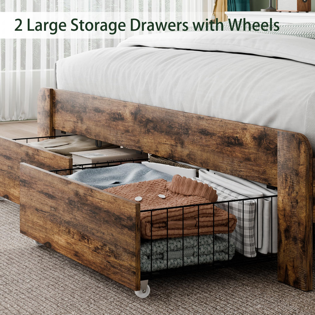 Queen Size Wooden Bed Frame with Storage Drawers W984