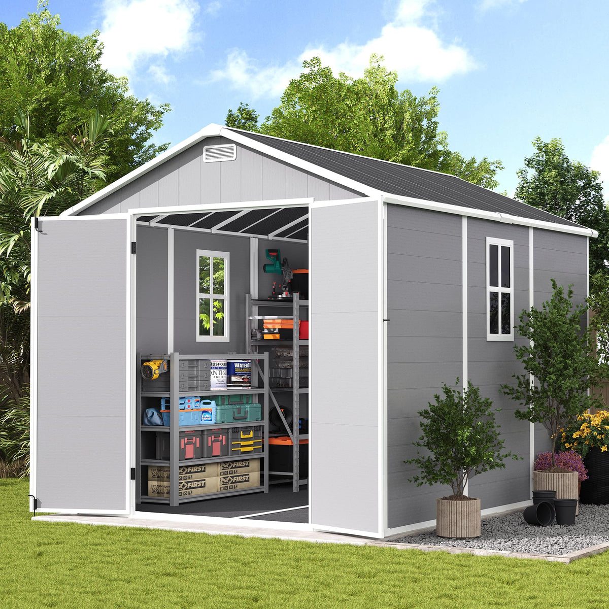 8 x 10 FT Resin Outdoor Storage Shed with Floor L65178