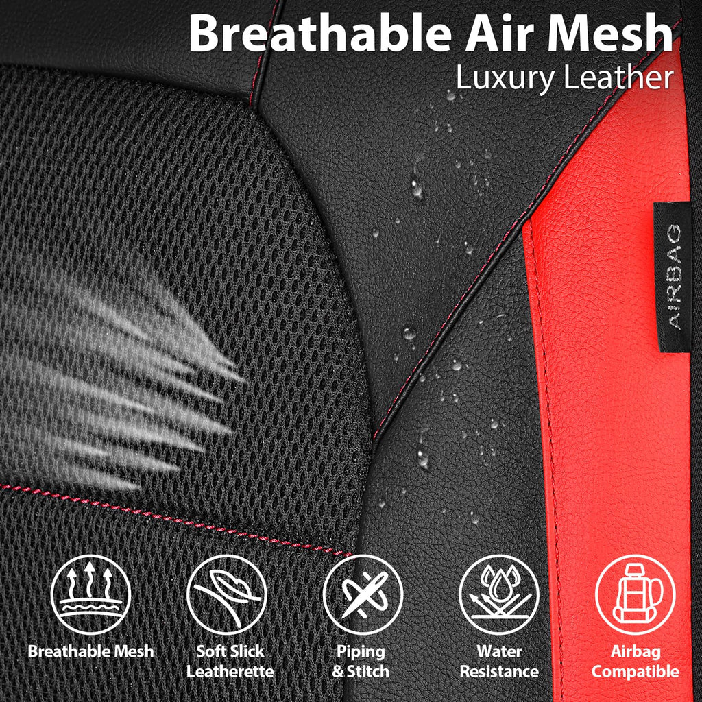 Universal Leather Car Seat Covers Full Set Black Red N81049