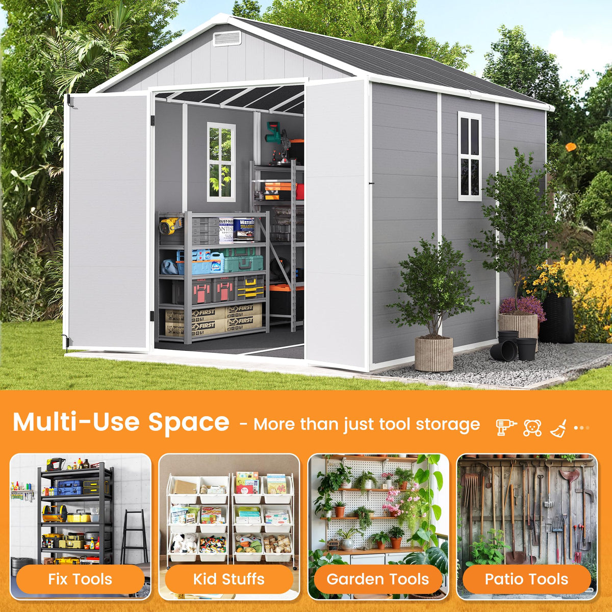 8 x 10 FT Resin Outdoor Storage Shed with Floor L65178