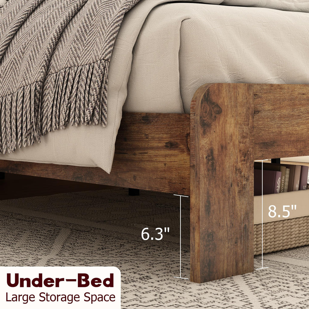 Wooden Full Bed Frame with Storage Headboard K136