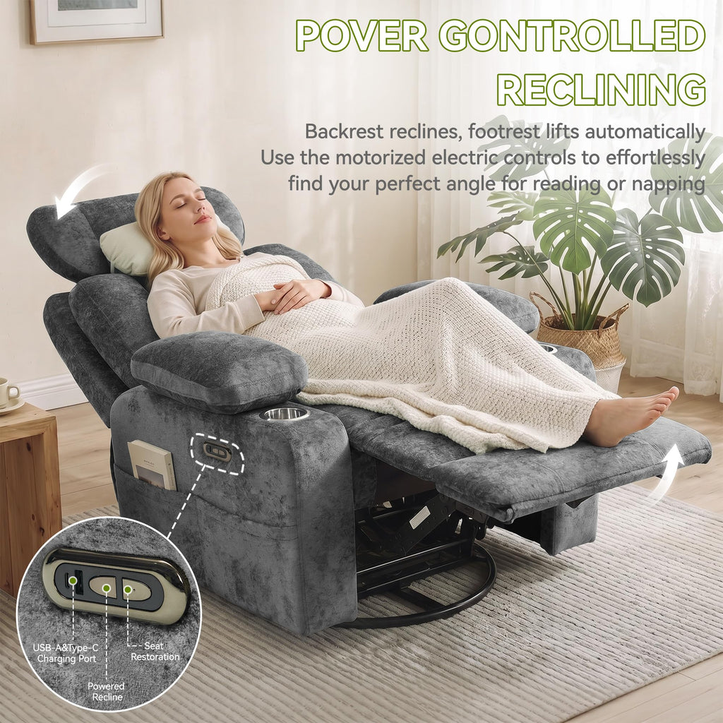 Dark Gray Swivel Rocking Recliner Chair with USB Charging C598