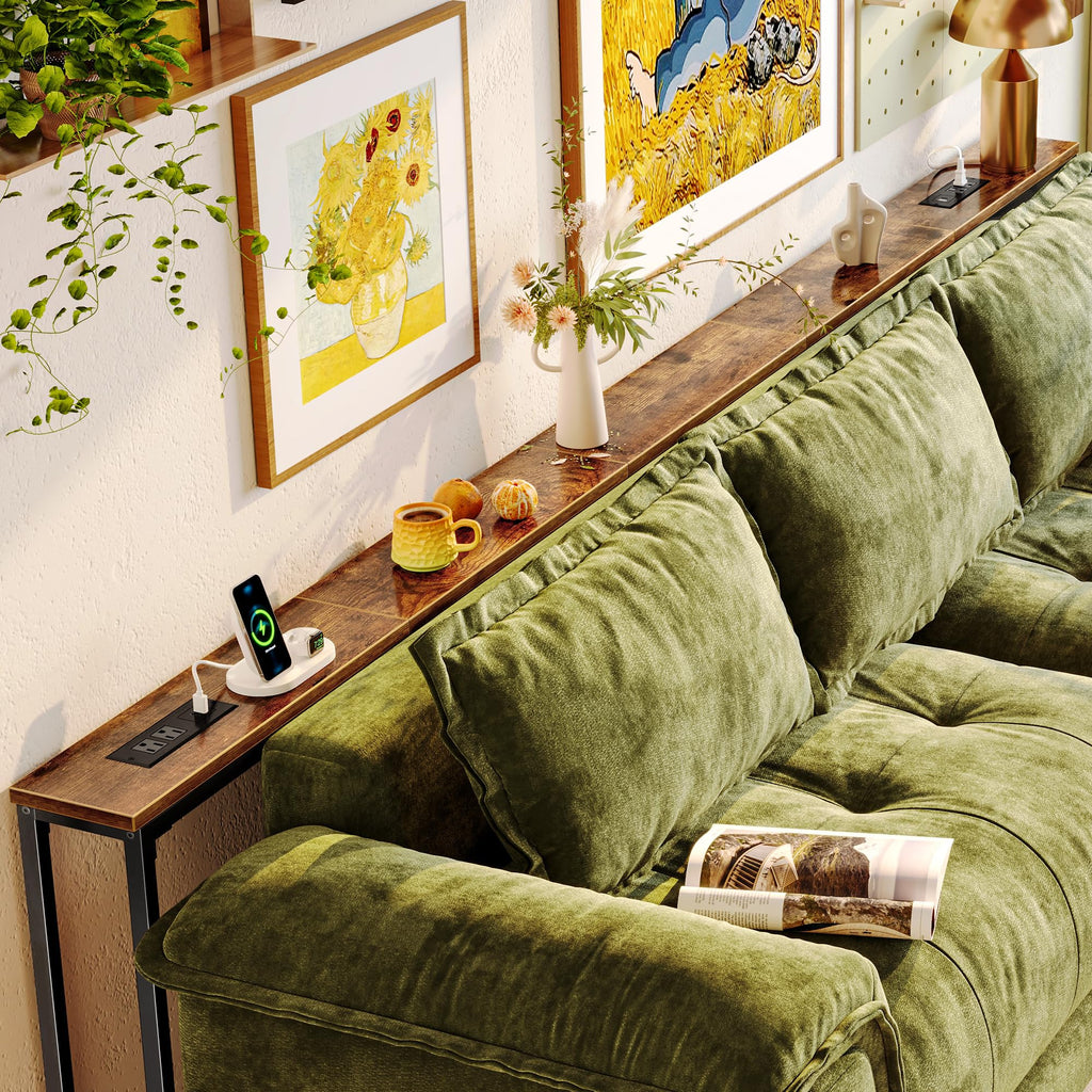 110.2 Inch Narrow Sofa Table with Power Outlets and USB-C Ports Q205