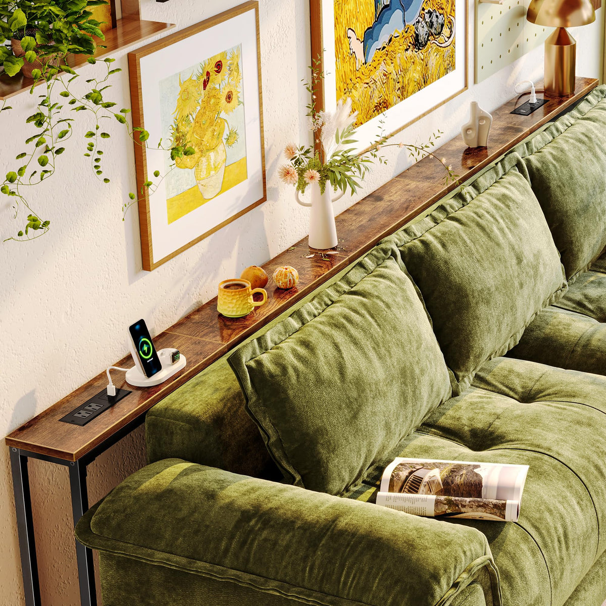 110.2 Inch Narrow Sofa Table with Power Outlets and USB-C Ports Q205