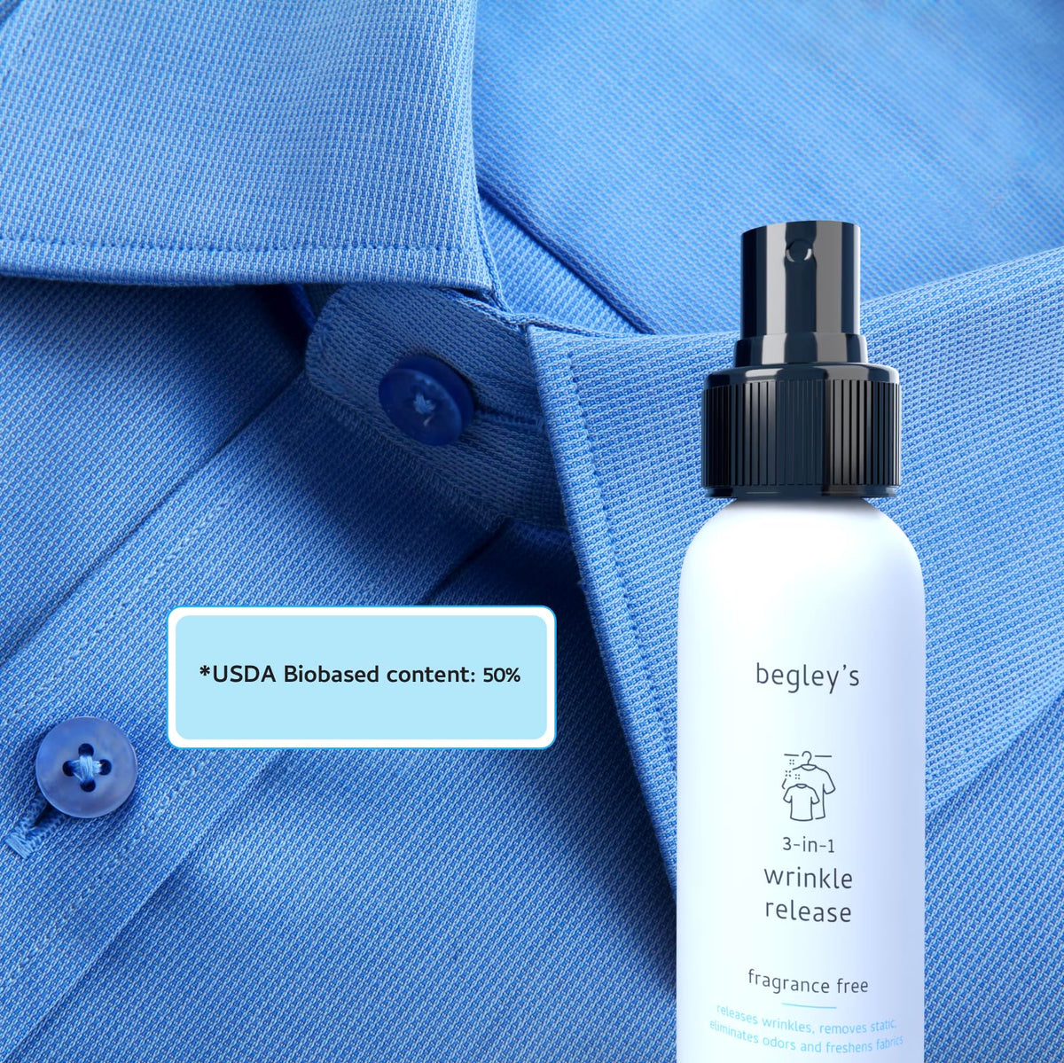 3-in-1 Wrinkle Remover, Static Cling Remover, Odor Eliminator and Fabric Refresher Spray, Fragrance-Free, 3 oz B73659