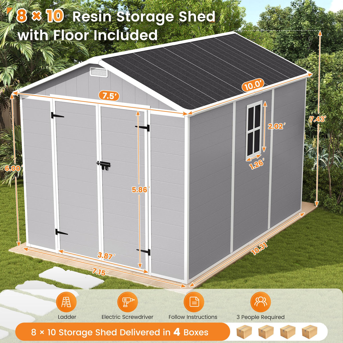 8 x 10 FT Resin Outdoor Storage Shed with Floor L65178
